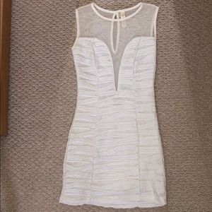 Deep v, white mesh bodycon dress